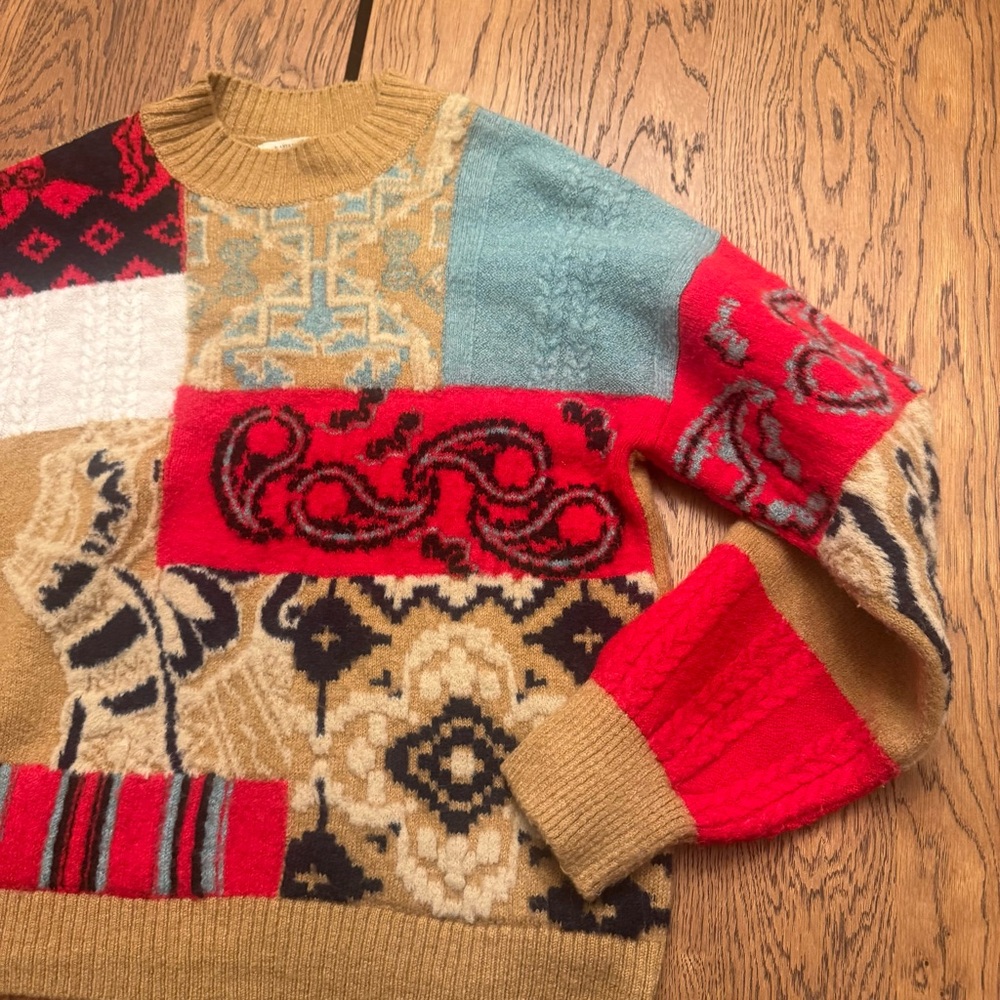 Anthropologie Rachael Sweater‎ Patchwork knit crew Cabincore Grandmacore - Picture 5 of 8
